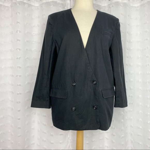 Vintage 80s black lightweight double breasted jacket - Picture 2 of 9